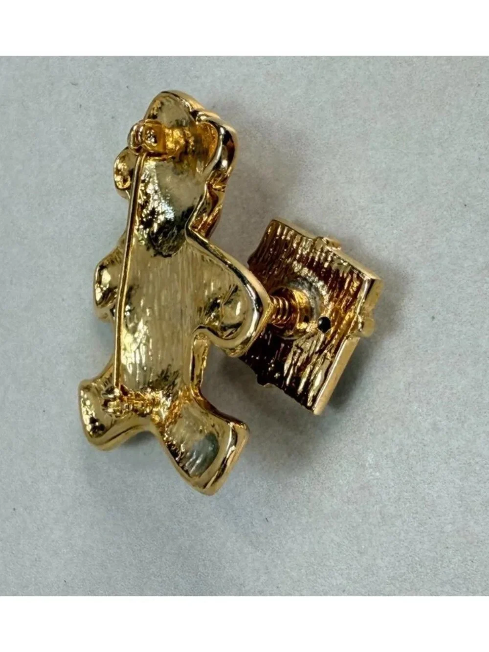Vintage Christmas Teddy Bear Moving Gift Spring Enamel Rhinestone Brooch Pin
